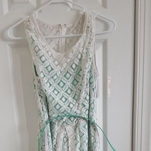 NWT white and aqua dress with belt